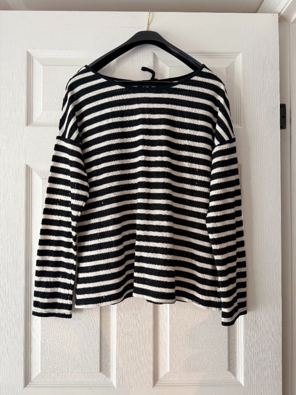 Lois Black & White Striped Sequin Top XL Back Tie Detail